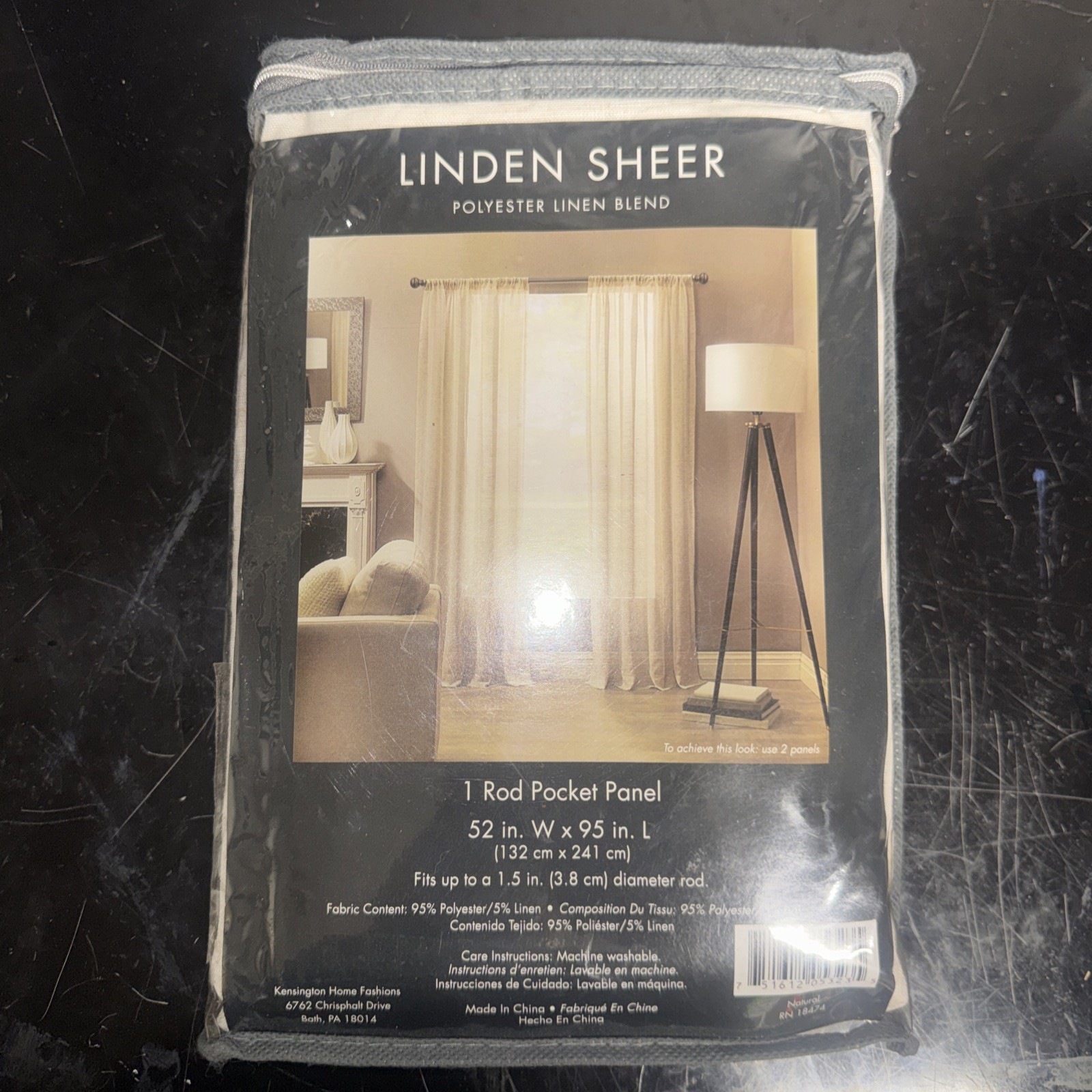 Linden Sheer Polyester Linen Blend One Rod Pocket Panel 52x95L Fits 1.5in Rod gallery