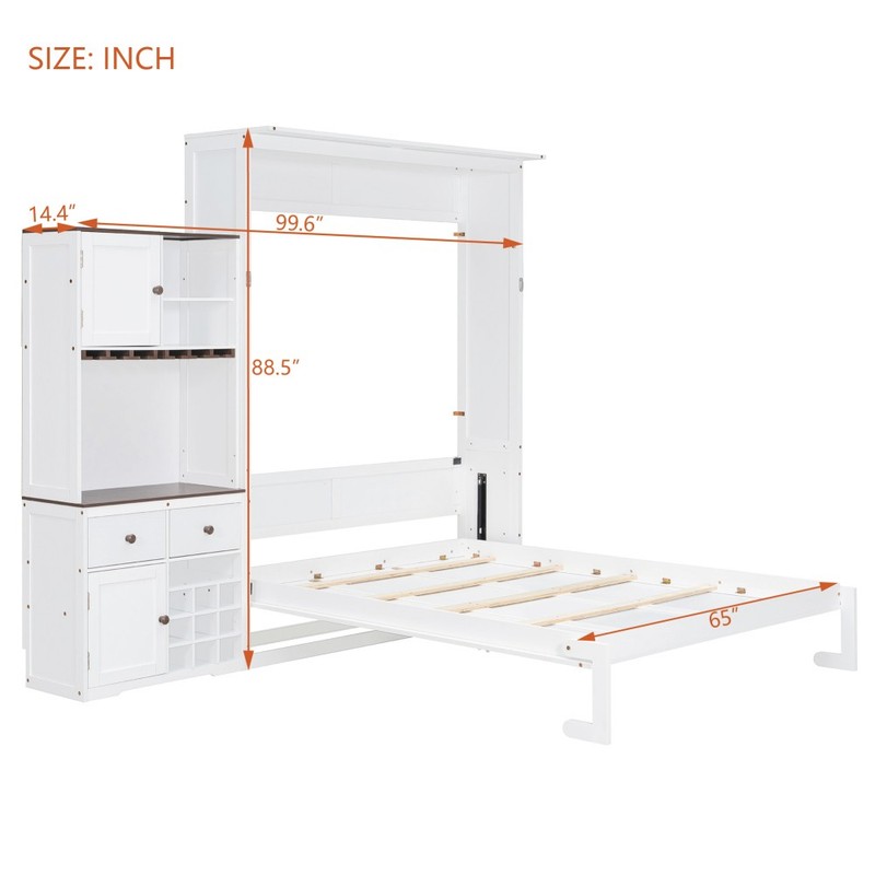 Queen Size Wall Murphy Bed with Ample Storage, Wine Rack, Glass Holder,LED Strip gallery