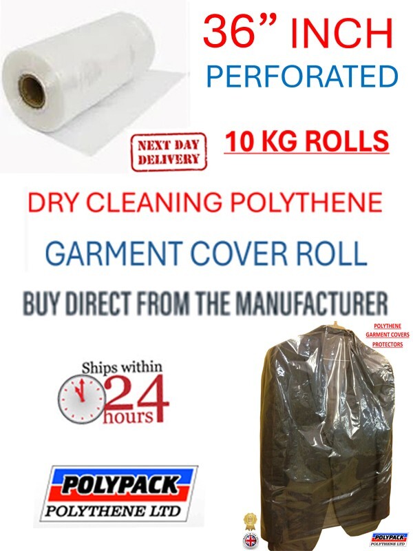 POLYTHENE GARMENT COVERS ROLL, 36" DROP, 100G, 10KG, APPROX 325 BAGS, UK MADE gallery