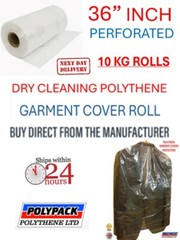 POLYTHENE GARMENT COVERS ROLL, 36″ DROP, 100G, 10KG, APPROX 325 BAGS, UK MADE
