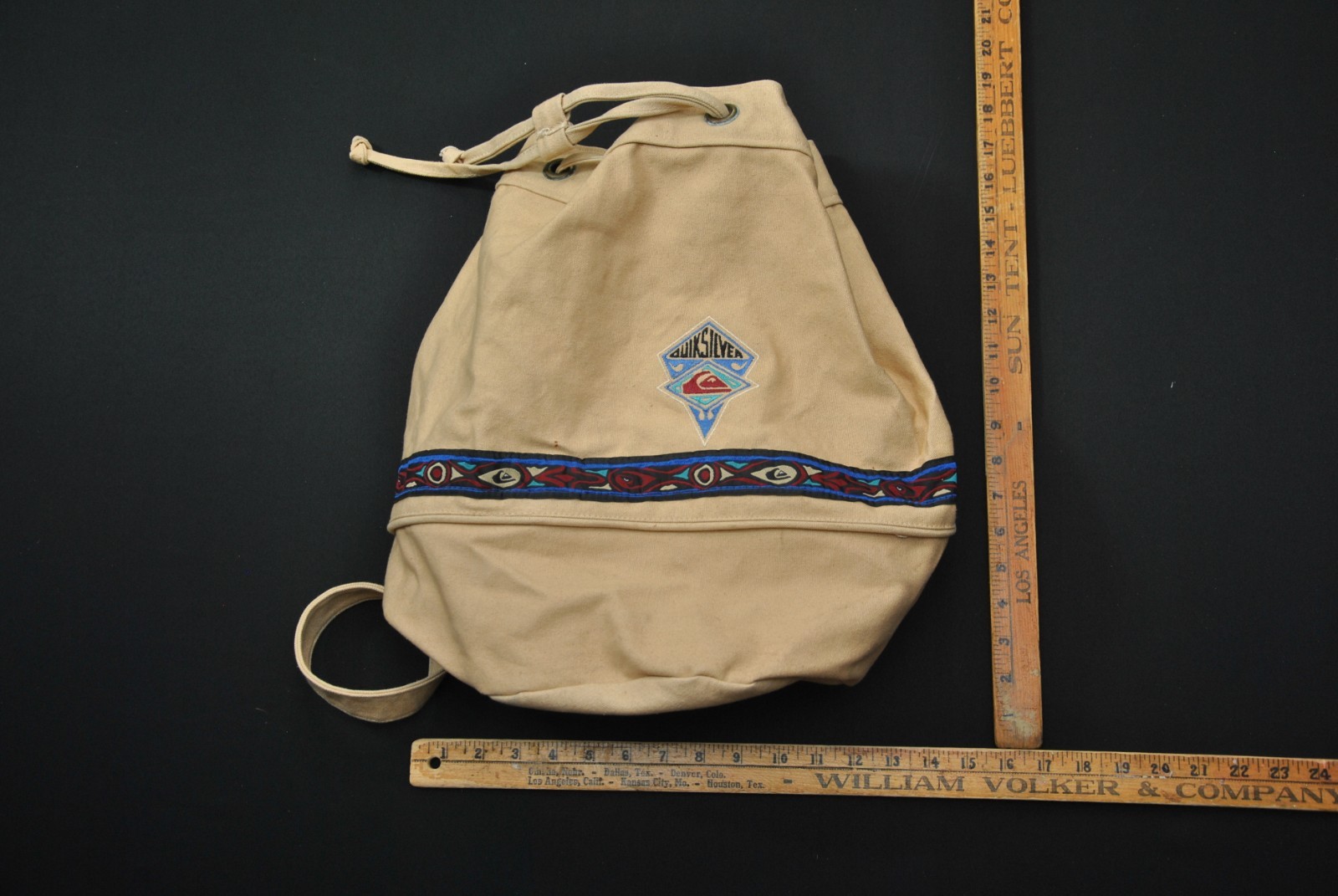 VTG Quicksilver Backpack Tan Canvas Rucksack Drawstring Bag 90s 925BL 2
