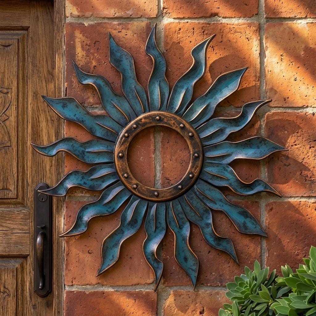 Turquoise Copper Sunburst Metal Wall Art – Boho Southwestern Outdoor Decor gallery