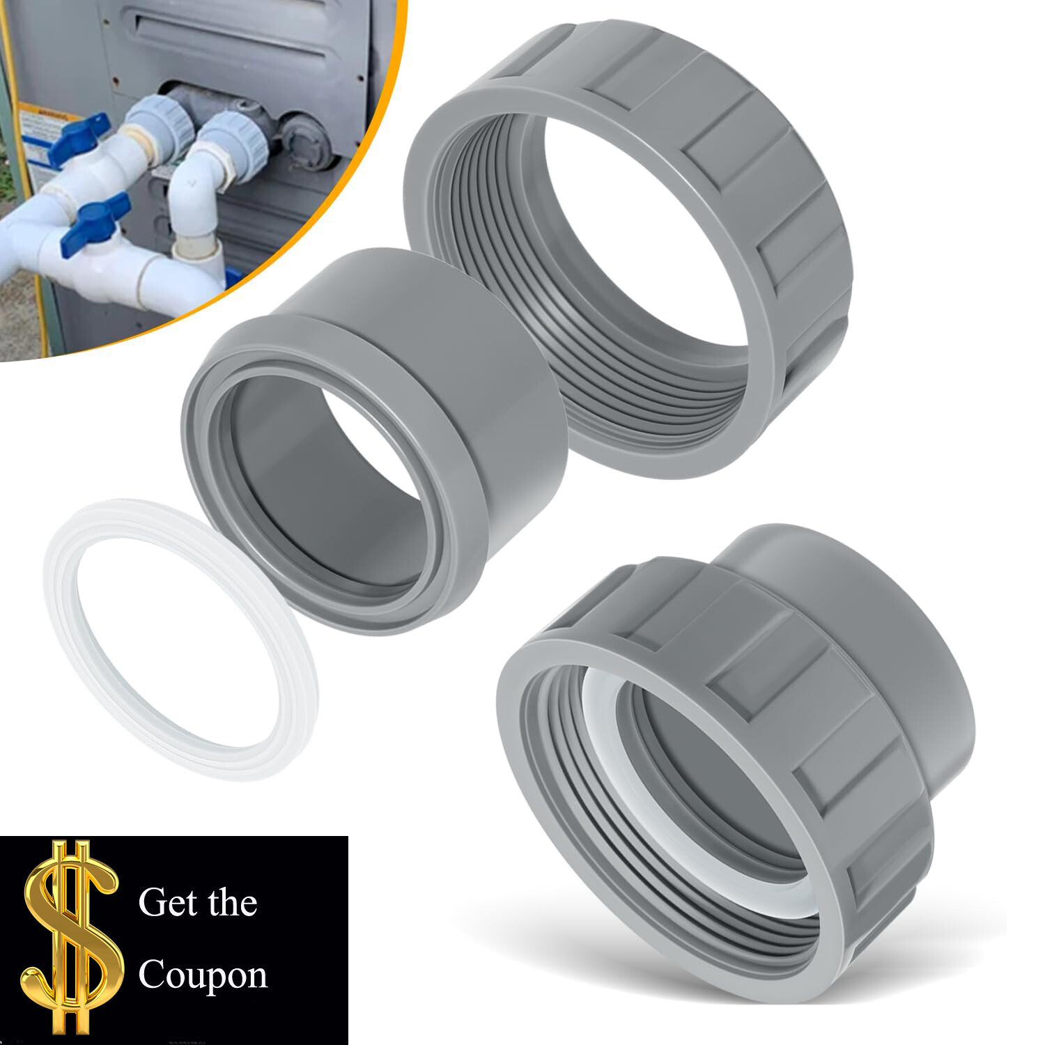Pair 2" CPVC PVC Connector Union Heater Flange Nut O-Ring Kit for Raypak 006723F gallery