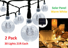 2 Pack Solar String Light 30 LED Bulbs 21ft Patio Party Yard Wedding Waterproof