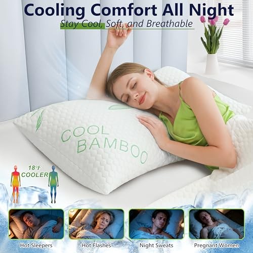 Memory Foam Pillows, Cooling Pillows Queen Queen (Pack of 2) Green-white Bamboo gallery