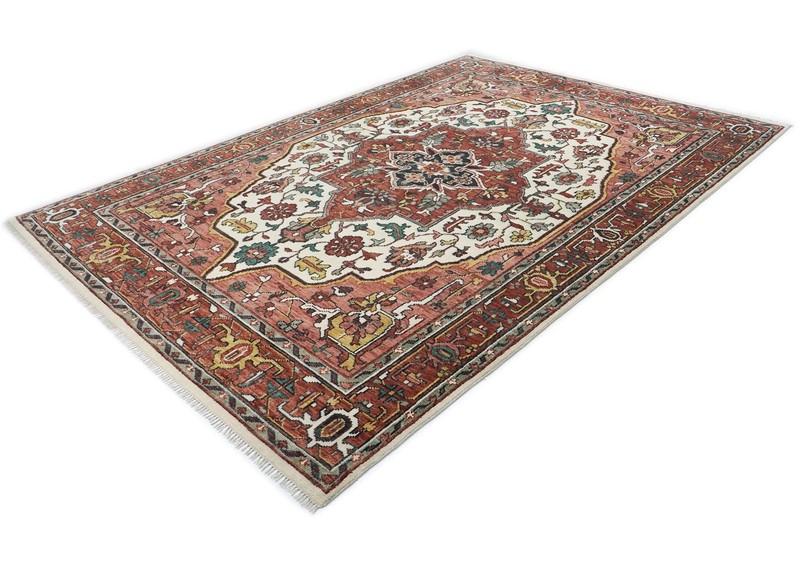 9'11''x13'11'' Hand Knotted Wool Rust, Ivory Oushak Tabrizz Rug gallery