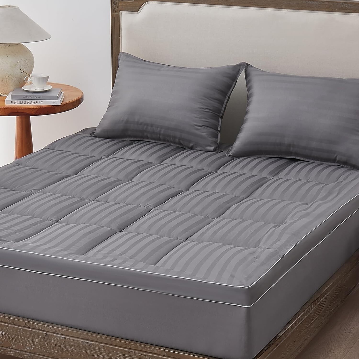 Ultra Soft Cooling Mattress Topper QUEEN Hot Sleeper Breathable Deep Pocket Gray gallery