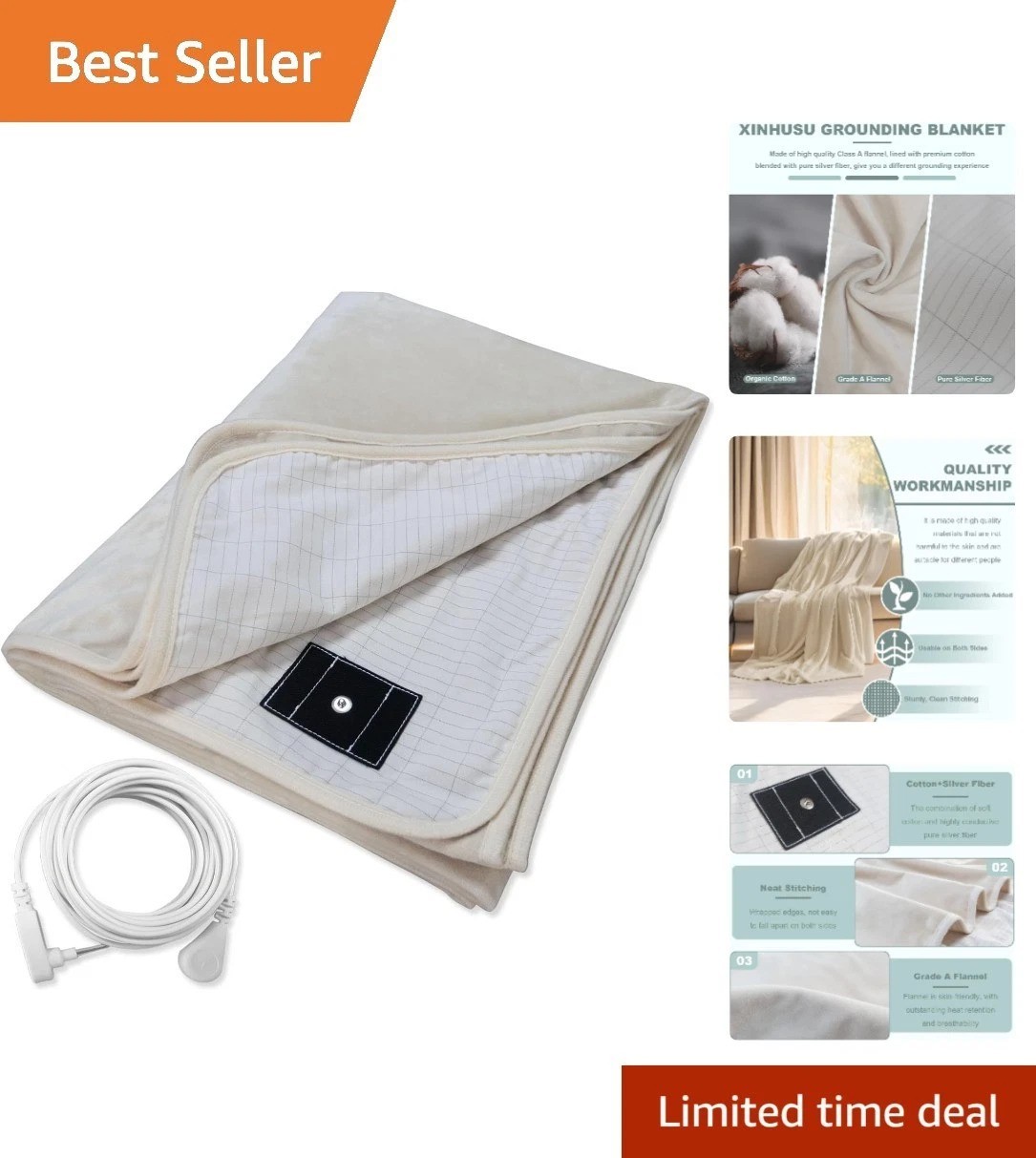 Beige Grounding Throw Blanket - Heavyweight Flannel for Enhanced Sleep Quality gallery