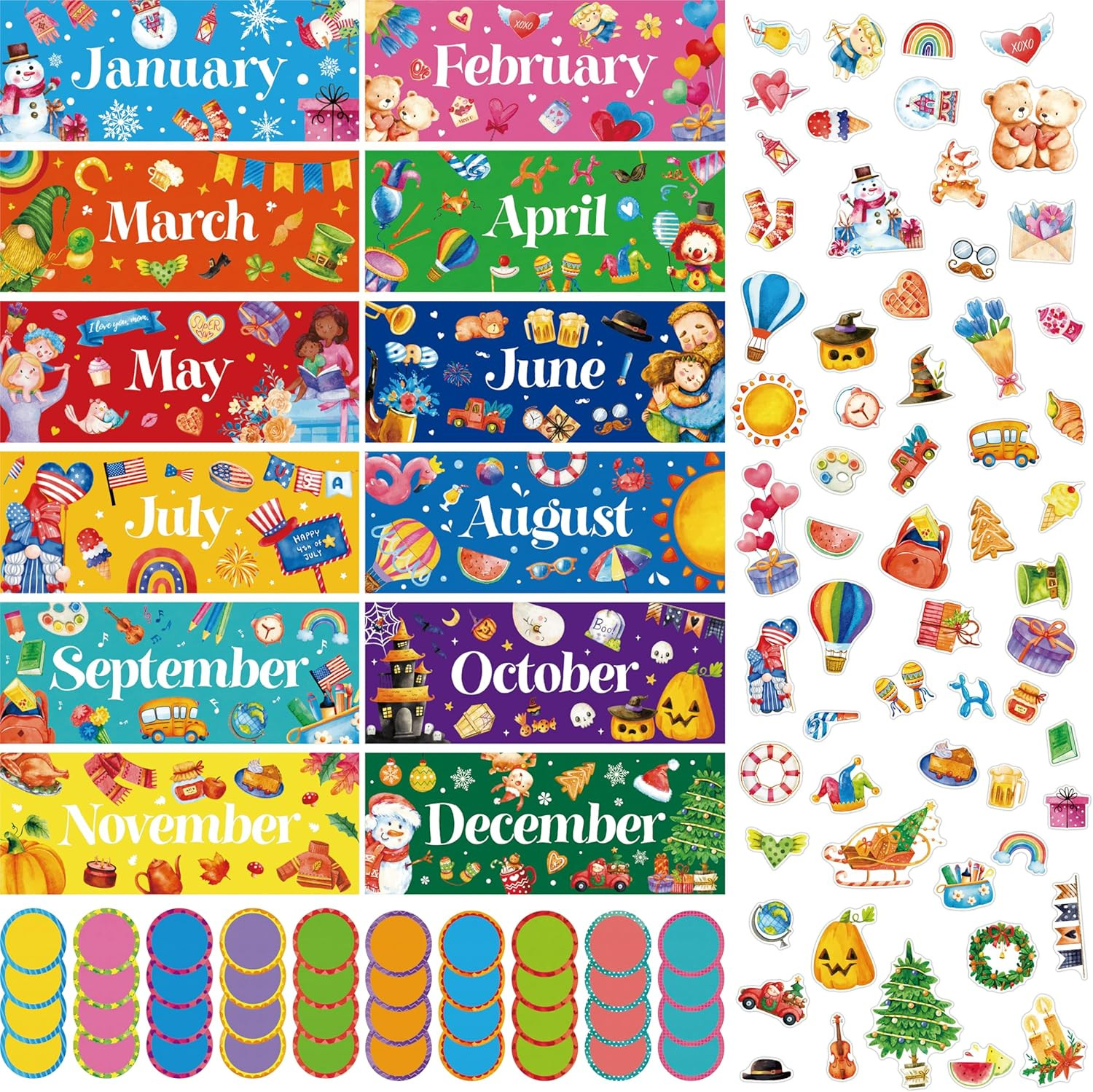 112 PCS Holiday Monthly Headliners, 12 Months of The Year Bulletin Board Decors gallery