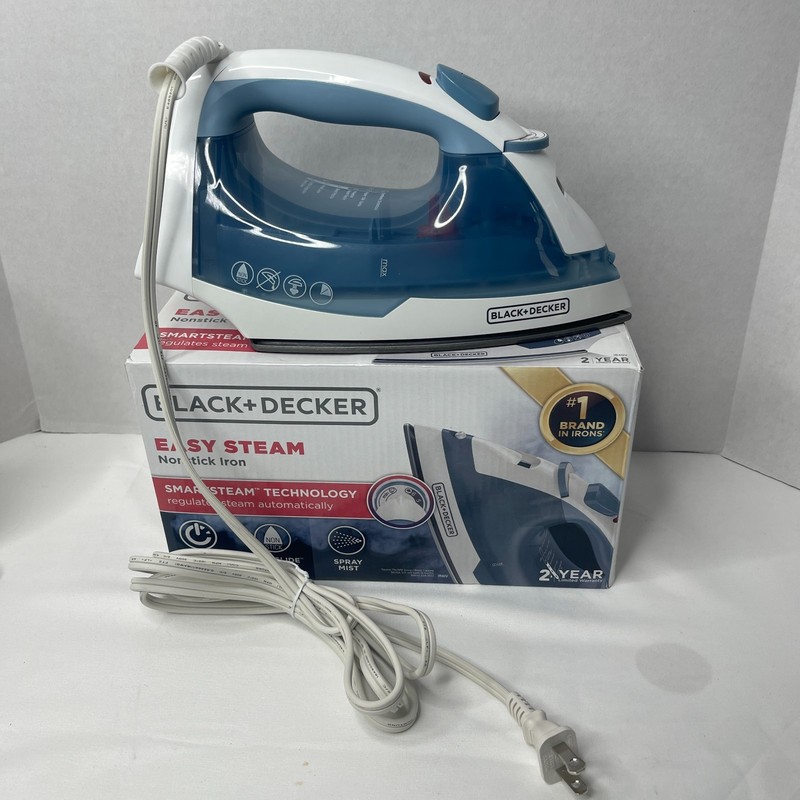 Black+Decker Easy Steam Iron SmartSteam Nonstick Blue And White Tested With Box gallery
