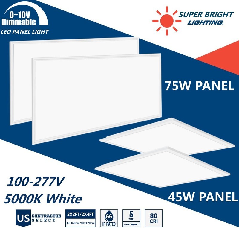 24X24 inch LED Flat Panel Light Troffer Ceiling Lights 2x4FT 75W, 0-10V Dimmable gallery