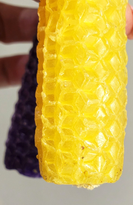Beeswax Candles with Honeycomb Pattern 4" Purple and Yellow Lot of 4 UNLIT gallery
