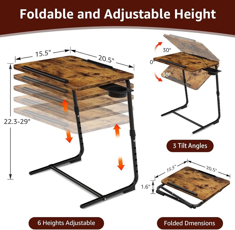 Folding TV Tray Adjustable Dinner - Trays for Eating On Couch Wooden Tables Mate gallery