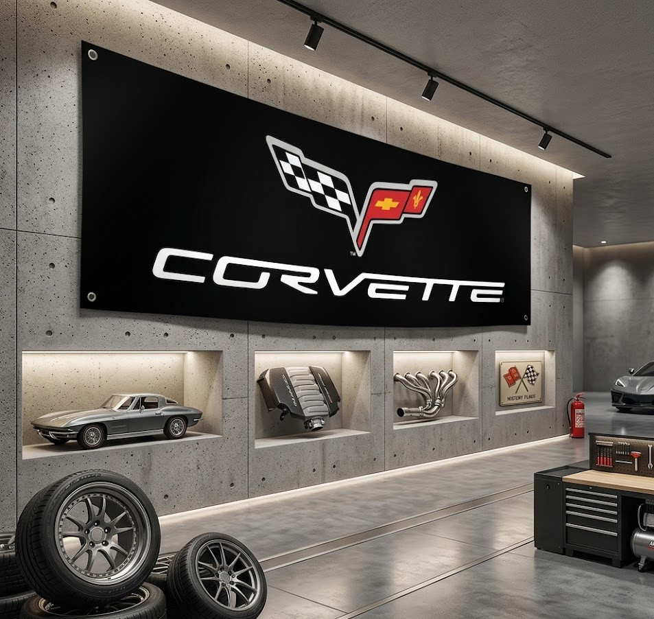 Chevrolet Corvette C6 Racing Flag Banner 71x24" Garage Sign Workshop Wall Decor gallery
