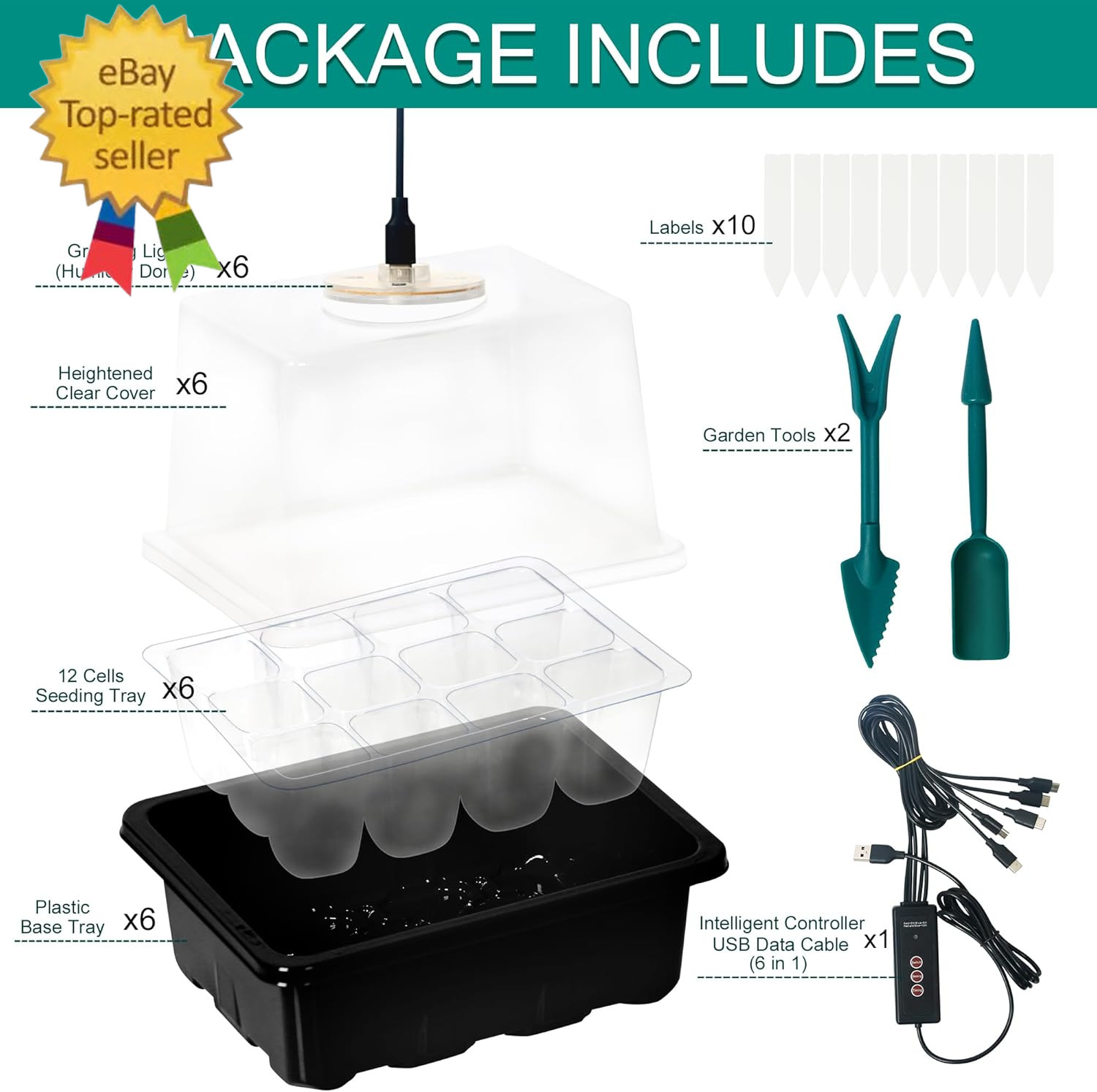 6-Set Seed Starter Tray with Grow Light, Seed Starting Trays Kits with Timing gallery