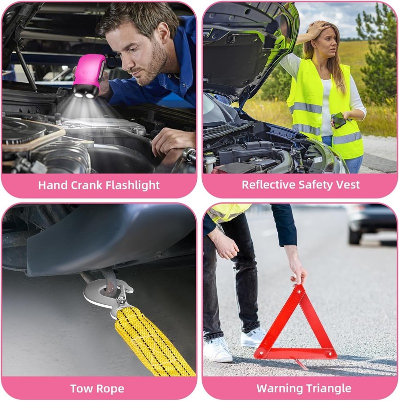 Roadside Emergency Car Kit for Vehicles, Pink Car First Aid Kit Emergency Kit wi gallery
