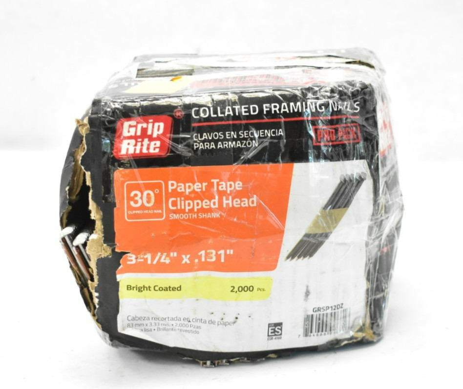 Grip Rite GRSP12DZ 3-1/4" x .131" Collated Framing Nails 30° Clipped Head READ gallery