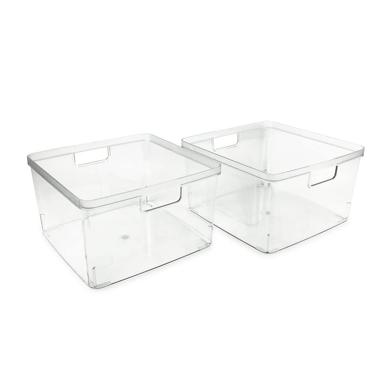 Isaac Jacobs 2-Pack Square Clear Storage Bins (10” L x 10” W x 6.1” H) w/Cuto... gallery