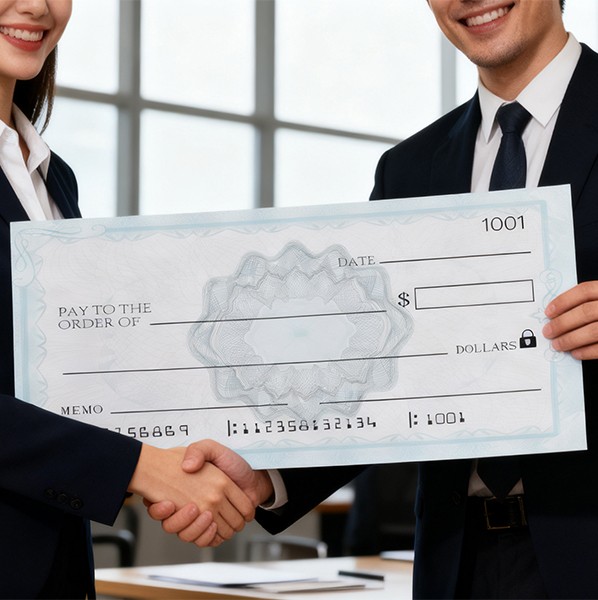 2PCS Giant Check Reusable Fake Check Big Large for Awards Presentation 32x13.5in gallery