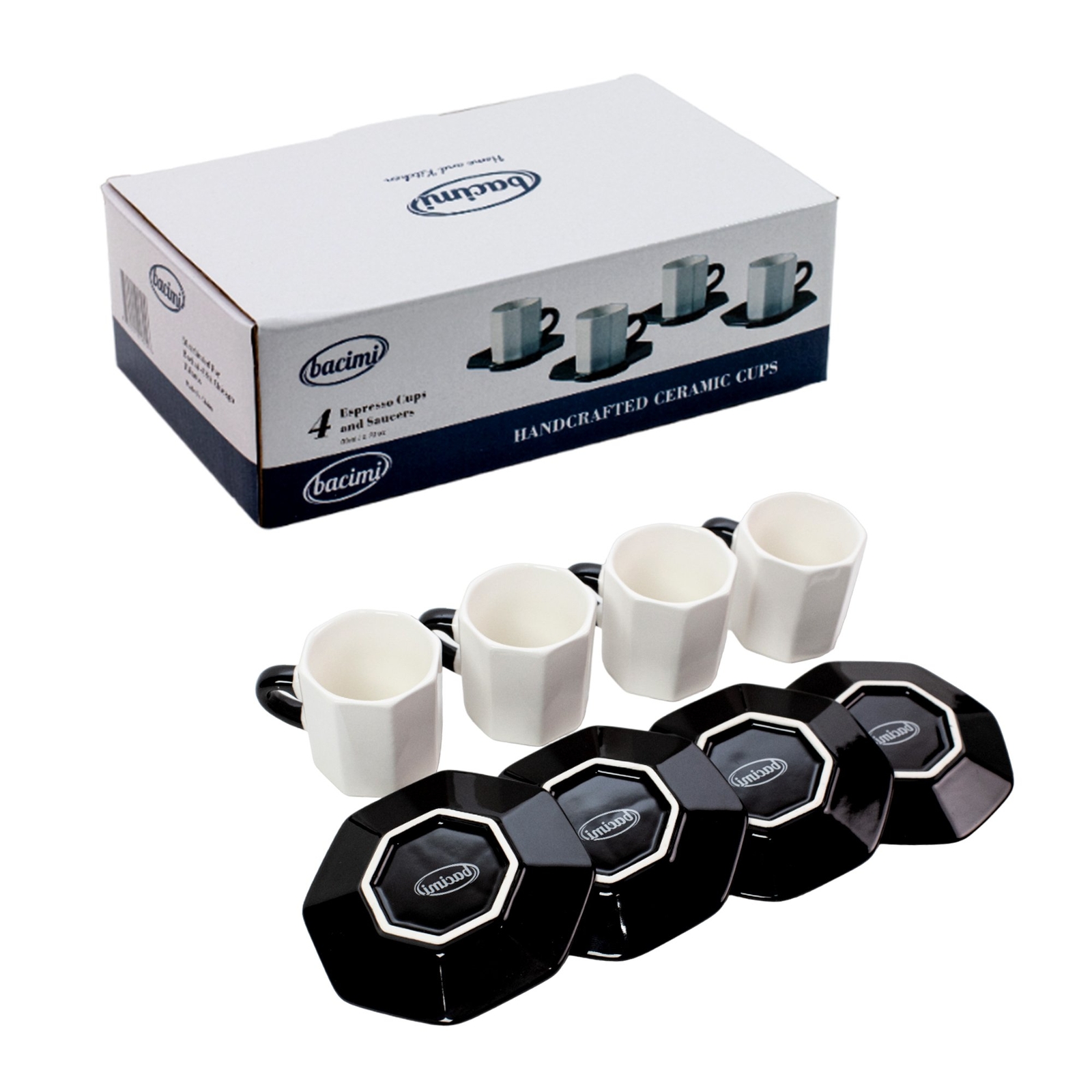 Bacimi Handcrafted Ceramic Octagon Espresso Cup W/ Saucers 2.70oz / 80ml 4 Pack gallery