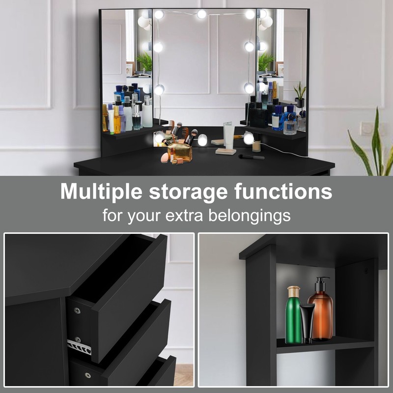 Makeup Vanity Desk with Lighted Mirror Table Set w/5 Drawers&Shelves Bedroom S++ gallery