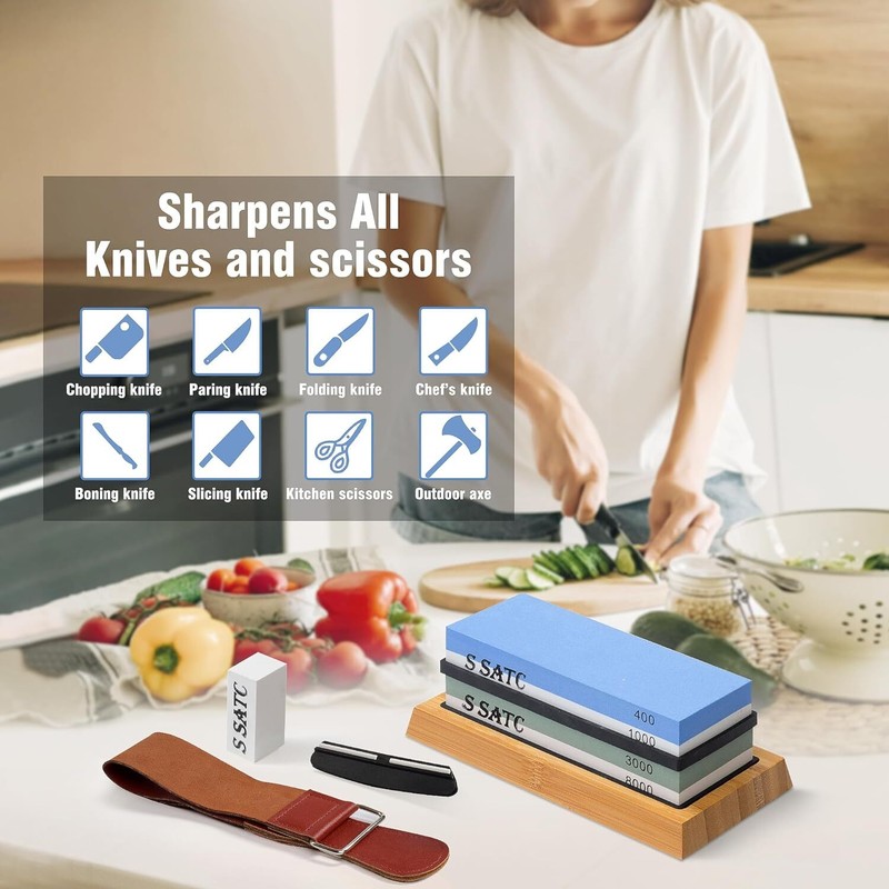 Knife Sharpening Stone Set Professional Whetstone 4 Side Grit 400/1000 3000/8000 gallery