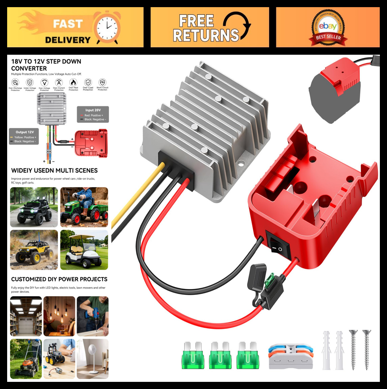 18V to 12V Step Down Converter, 240W DC Voltage Regulator for Power Wheels, Ride gallery