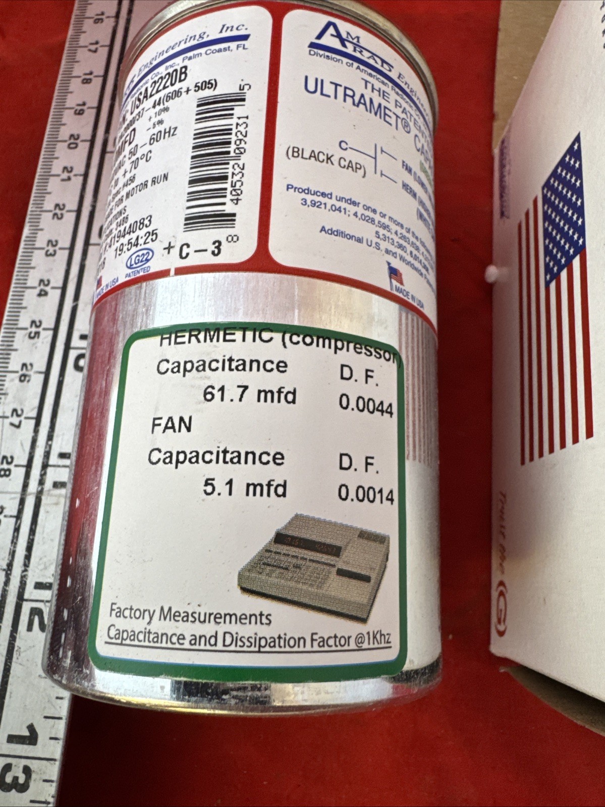 60 + 5 uF MFD Round Dual Run Capacitor AmRad USA2220B 370 / 440 VAC - USA Made gallery