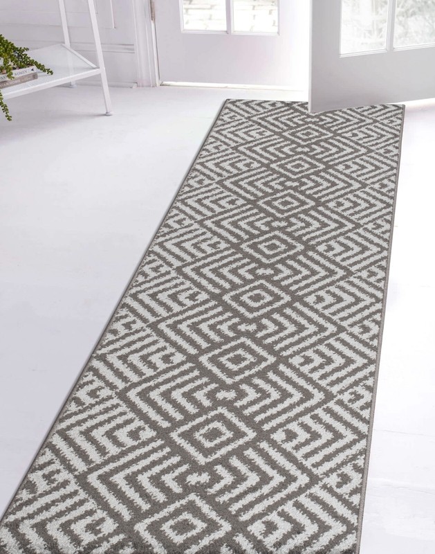 Non Slip Hallway Runner Rug with Rubber Backing, Custom Length, Chevron Grey gallery