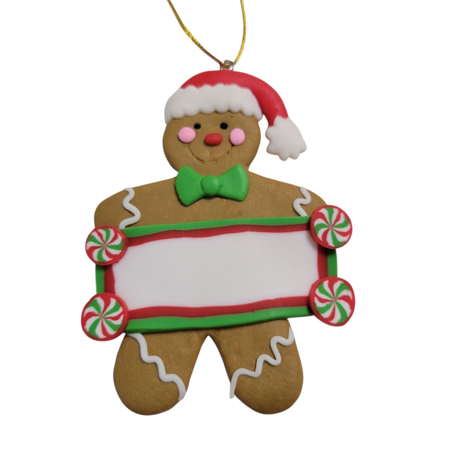 POLYMER CLAY GINGERBREAD COOKIE ORNAMENT Christmas Tree Decor Boy with Sign gallery