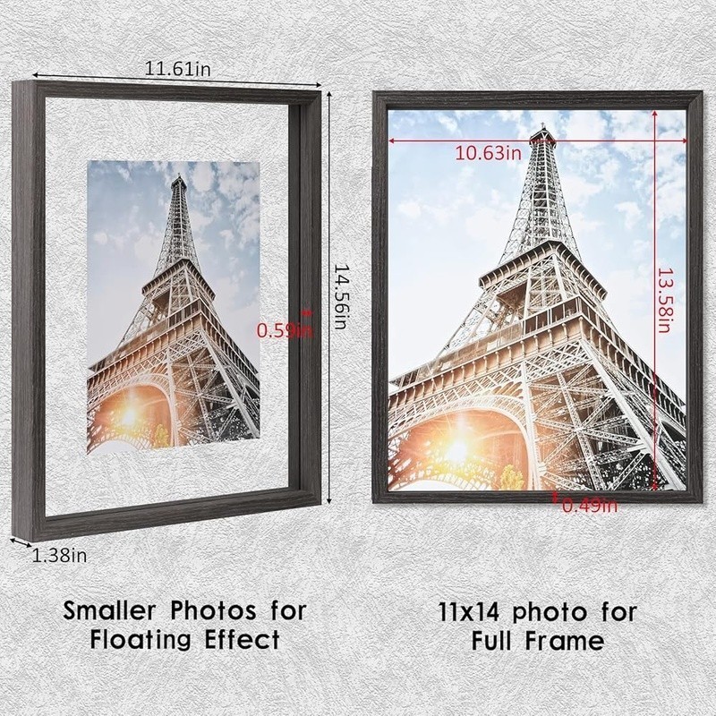 Double Sided Floating Picture Frame Wall Mount Tabletop Easy Install Gift New gallery