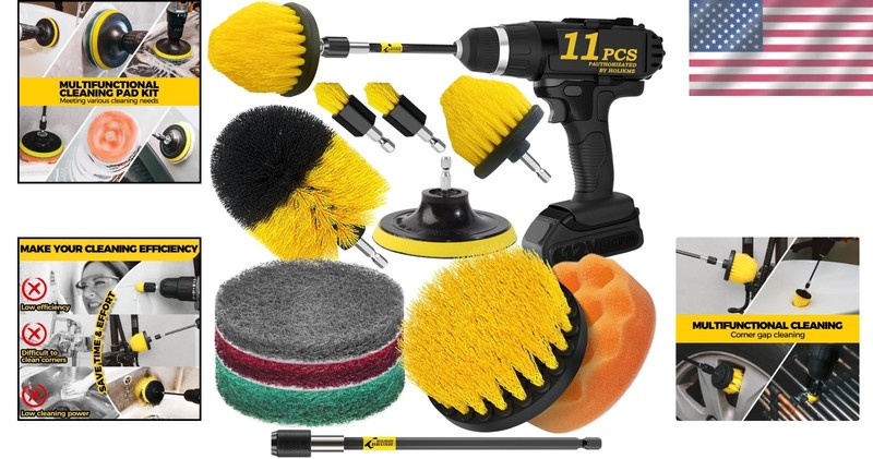 Professional 11-Piece Drill Brush Set - Cleaning Tools for Floors, Tubs, & More gallery