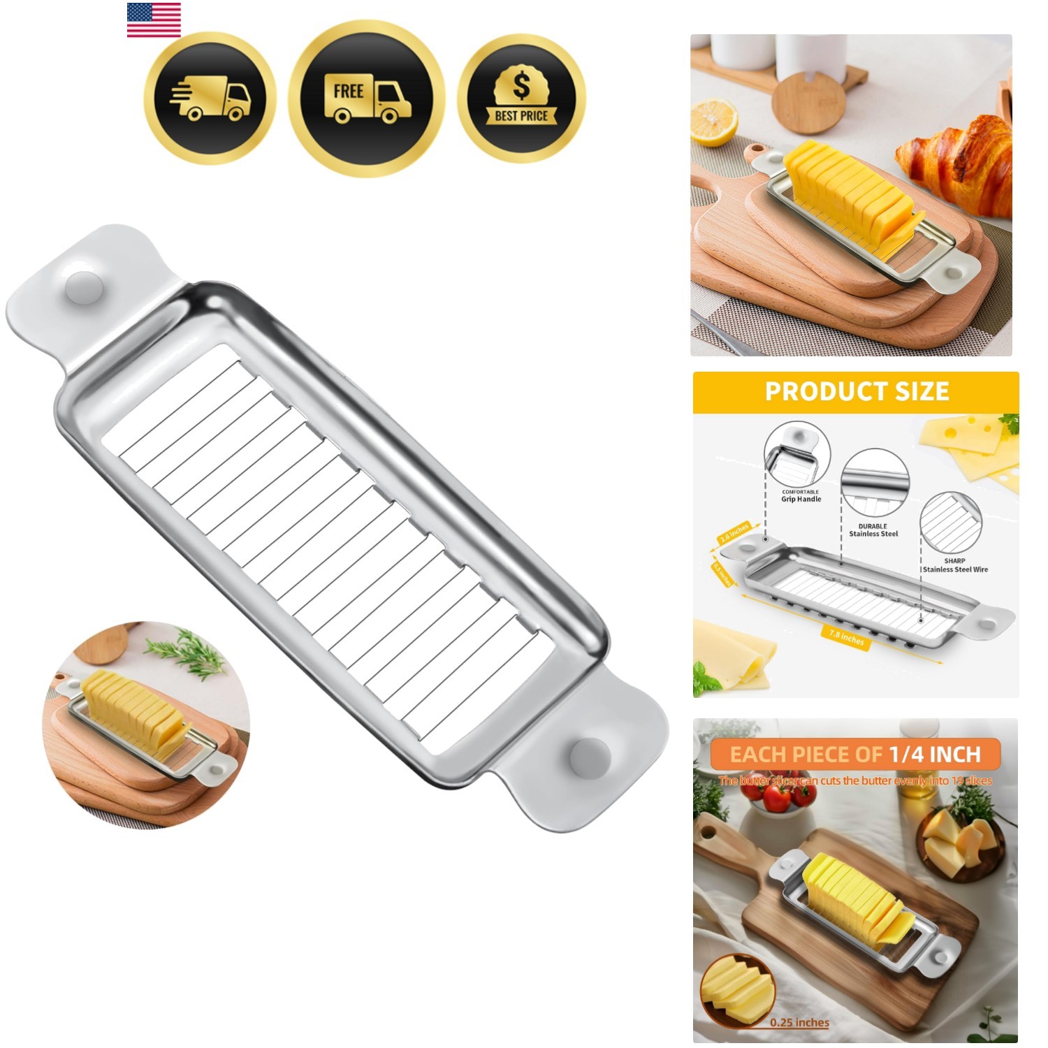 Stainless Steel Butter & Cheese Slicer - Multipurpose Food Cutter With Ergono... gallery
