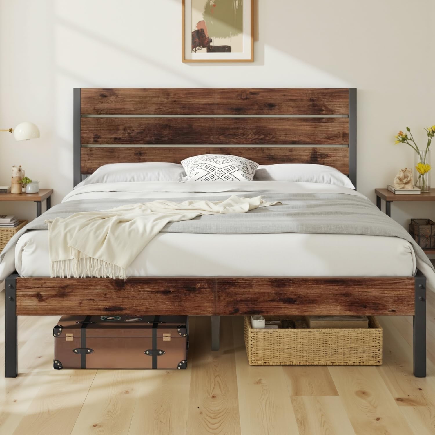 Queen Bed Frame with Headboard and Footboard, with under Bed Storage, All-Metal gallery