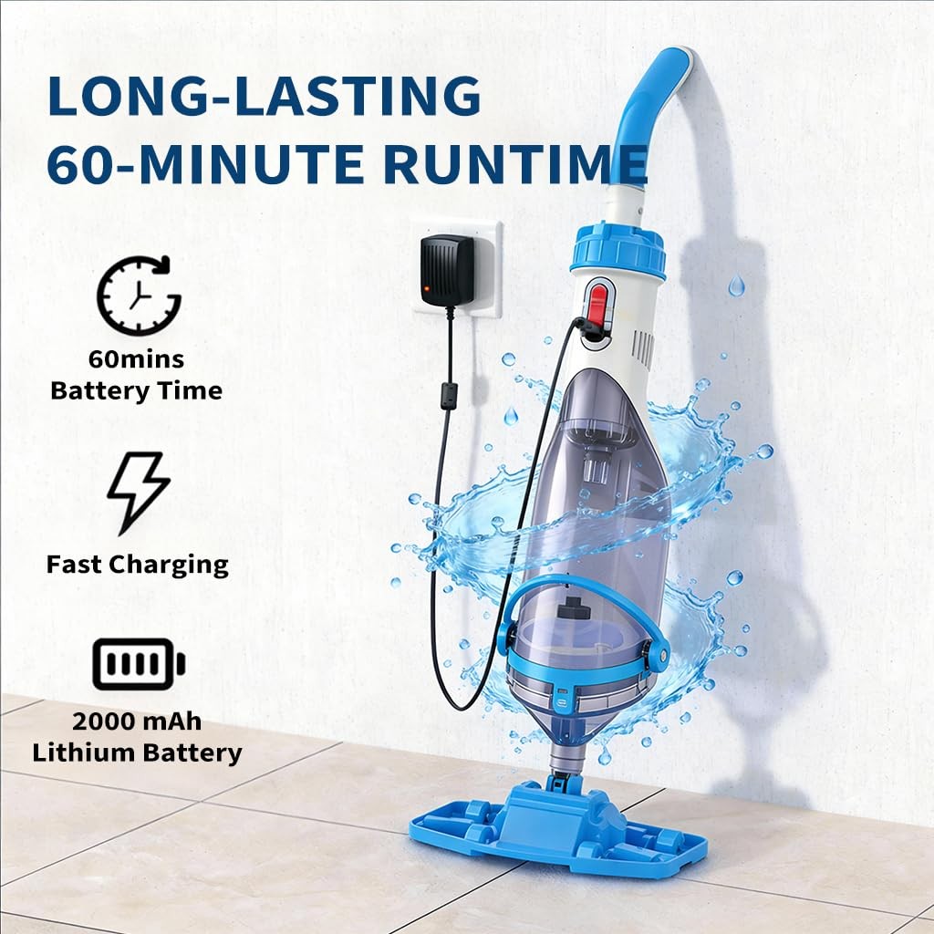 Cordless Pool Vacuum Handheld Rechargeable Pool Vacuum Cleaner 60 Min Runtime gallery