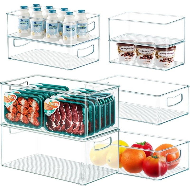 XL Clear Freezer Storage Bins Stackable Food Safe PET Durable Organizers New gallery