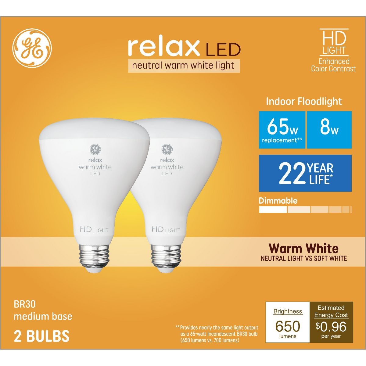 GE 2pk 65W Relax BR30 LED Floodlight Warm White gallery