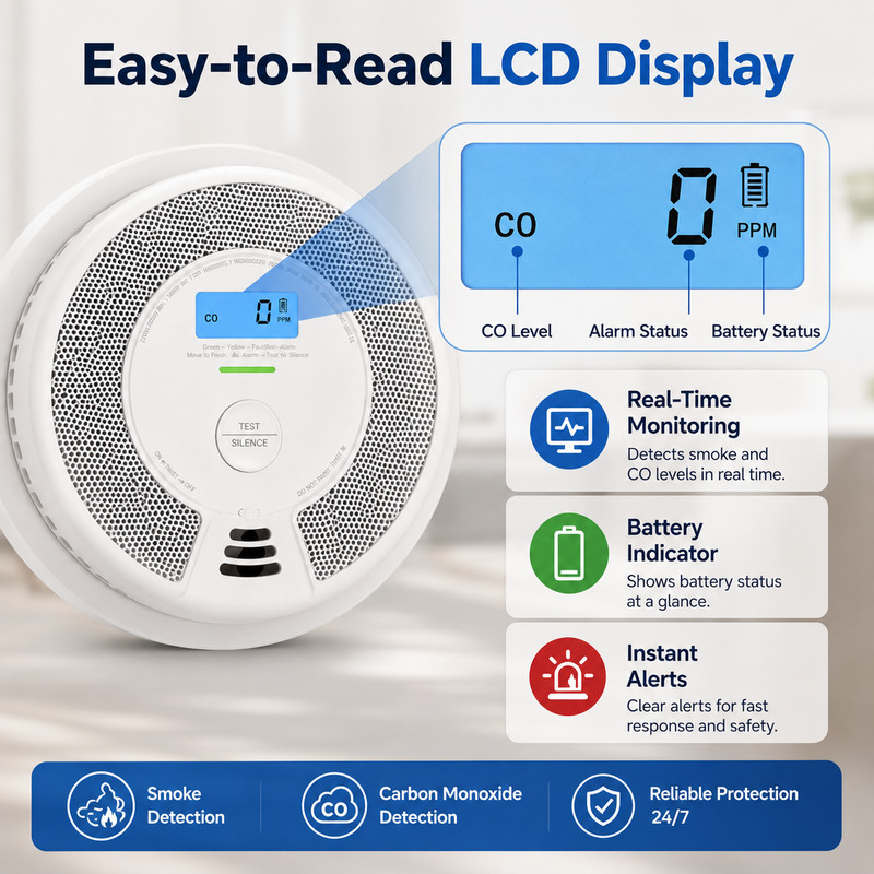 6 Pack X-Sense Wireless Interconnected Smoke & Carbon Monoxide Alarm SC07-W LCD gallery
