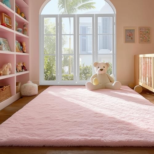 Fluffy Shag Machine Washable Area Rugs for Bedroom 5' x 7' (Rectangular) Pink gallery