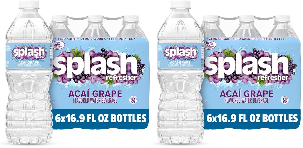 Splash Refresher Acai Grape Flavored Water, 16.9 Fl Oz (Pack of 12), Clear