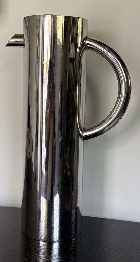 CB2 (Crate and Barrel) Shiny Chrome Stainless Tall Cylinder Water Pitcher