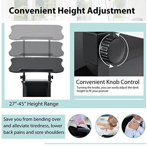 Mobile Laptop Podium, Height Adjustable Sit to Stand Desk with 1 Pack Black gallery