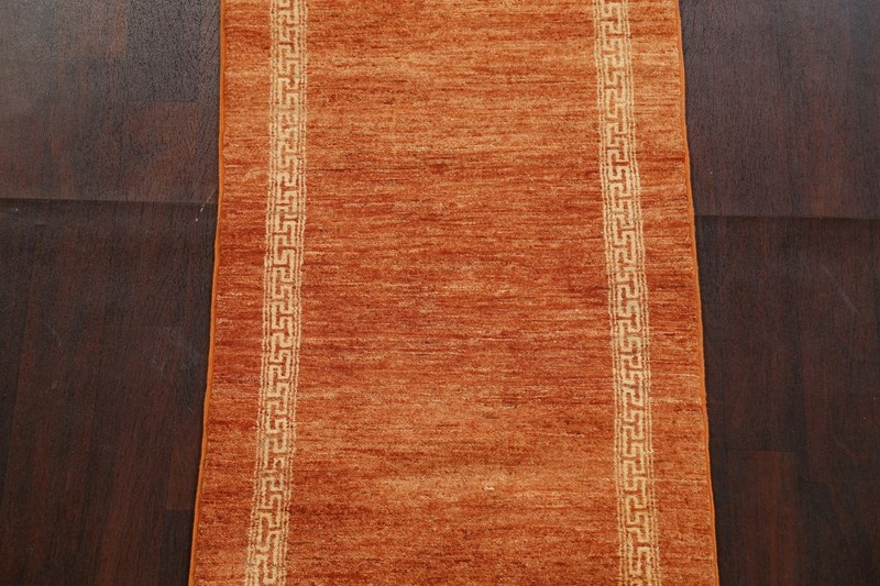 Bordered ORANGE Gabbeh Kashkoli Oriental Runner Rug Hand-knotted 2' 7" x 9' 0" gallery