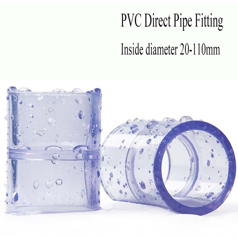 PVC Direct Pipe Fitting Straight Joint Water Pipe Socket Coupling 20~110mm Clear gallery