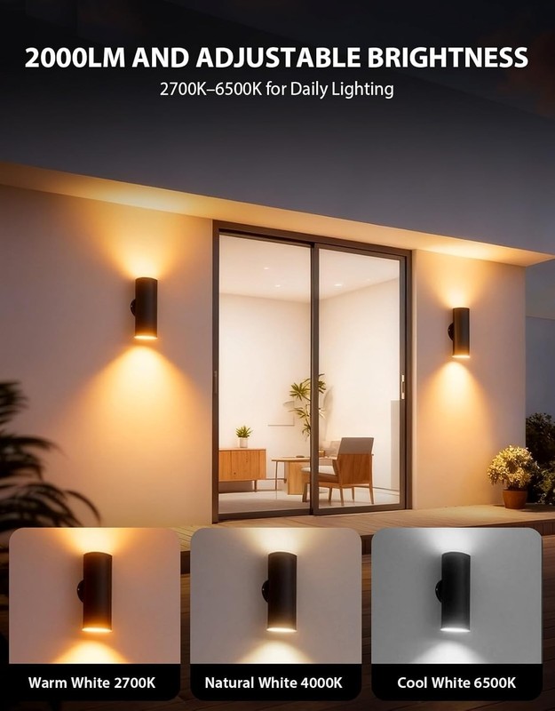 Smart Up and Down Outdoor Wall Light, RGBCW Color Changing Exterior 2 Pack gallery