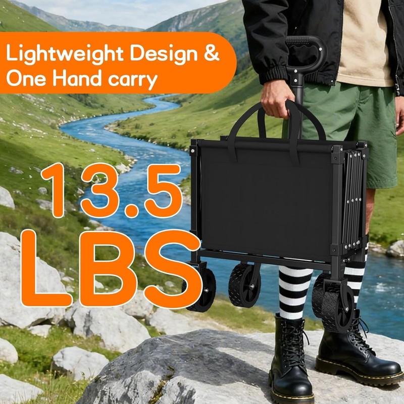35" L Extra Long Wagons Carts Foldable, 360LBS Heavy Duty Collapsible Wagon gallery