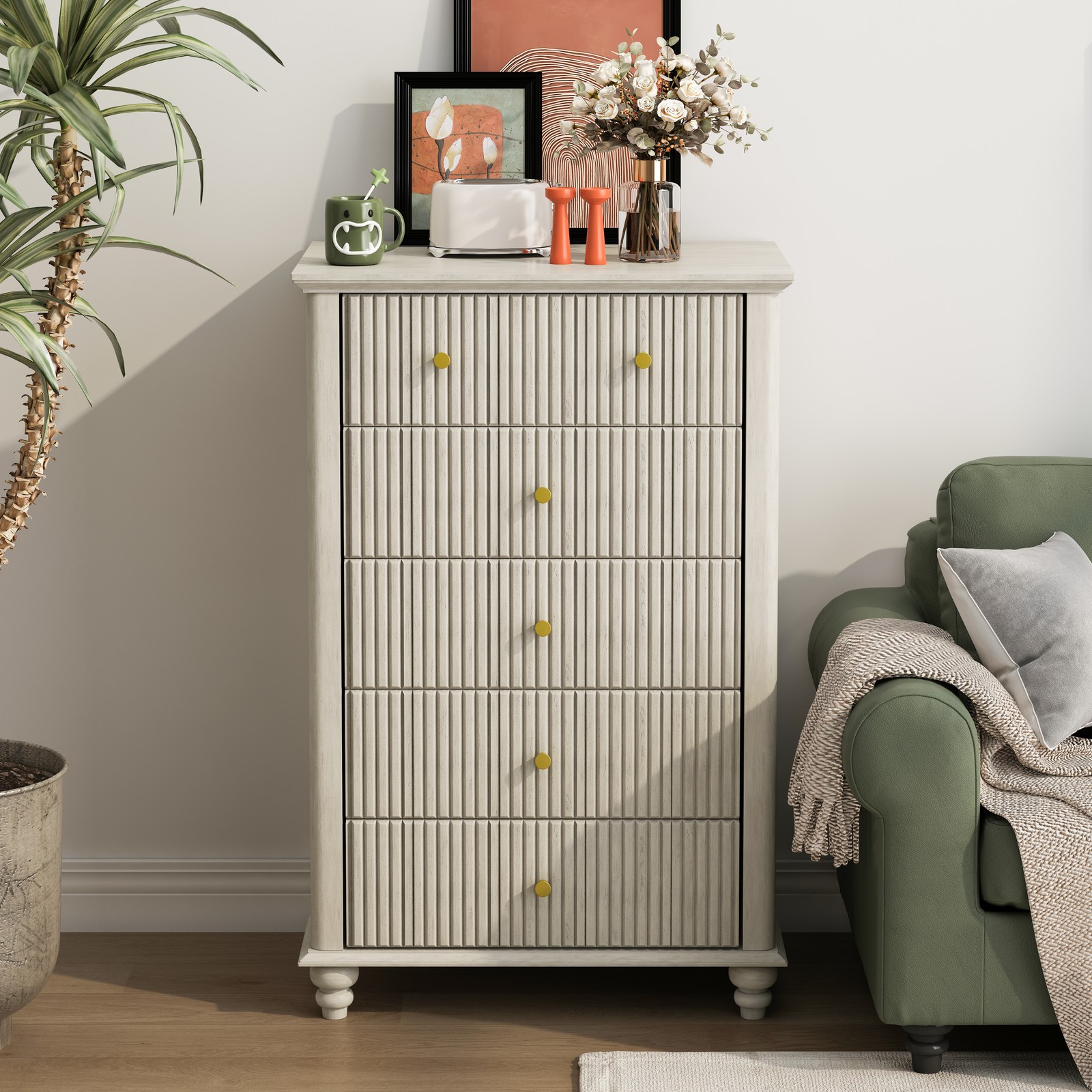 Fluted 5 Drawer Chest, 45 Inch Tall Modern Cabinet of Drawers,Nightstand gallery