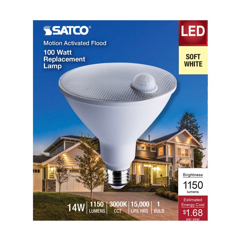 Motion Sensor Activated 40° Flood LED 120V 14W =100W PAR38 E26 3000K Soft White gallery