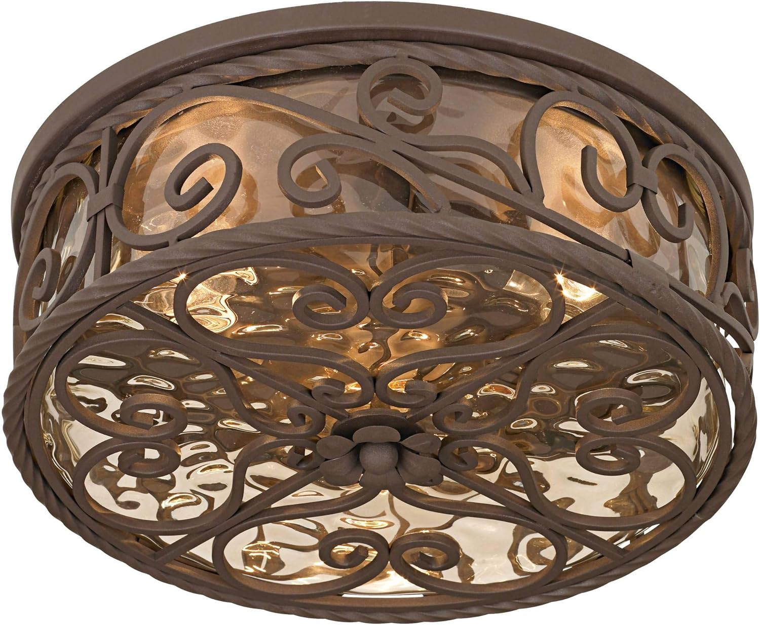 Rustic 15" Outdoor Ceiling Light Fixture - Dark Walnut & Water Glass gallery