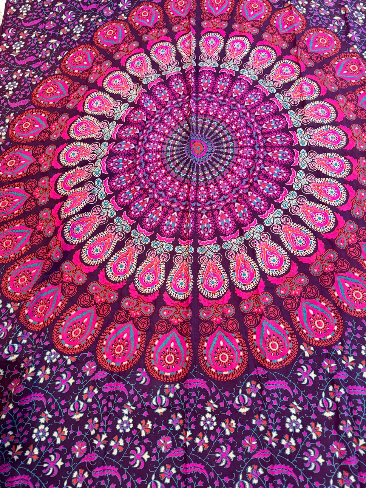 Colorful Indian cotton mandala pattern tablecloth Purple /Fuchia 80' x 52" gallery